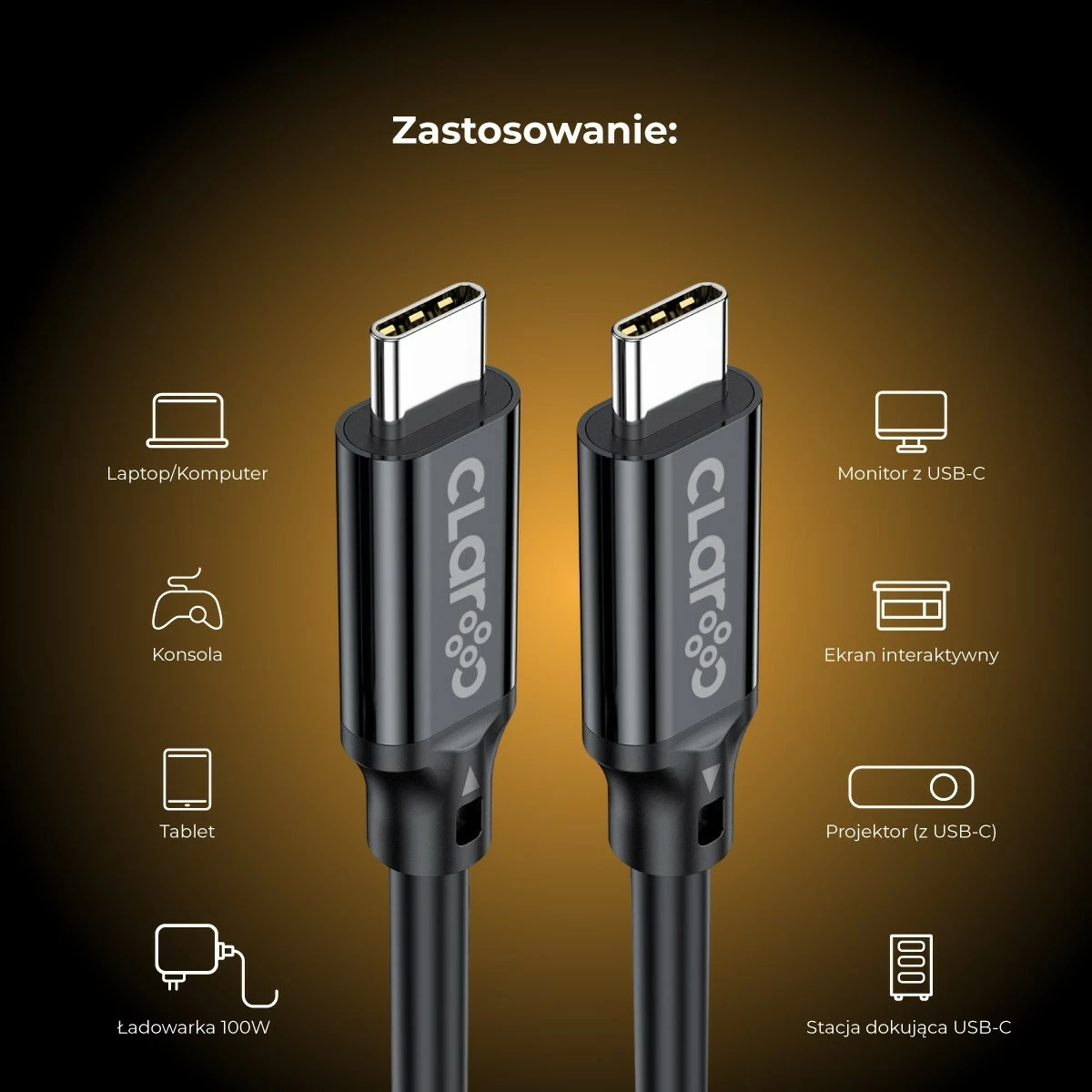 Kabëll USB-C Claroc 7m, 4K@60Hz, 100W, 20Gbps, zi