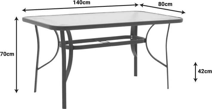Tavolinë metalike, ngjyrë kafe, xham 140x80x70cm