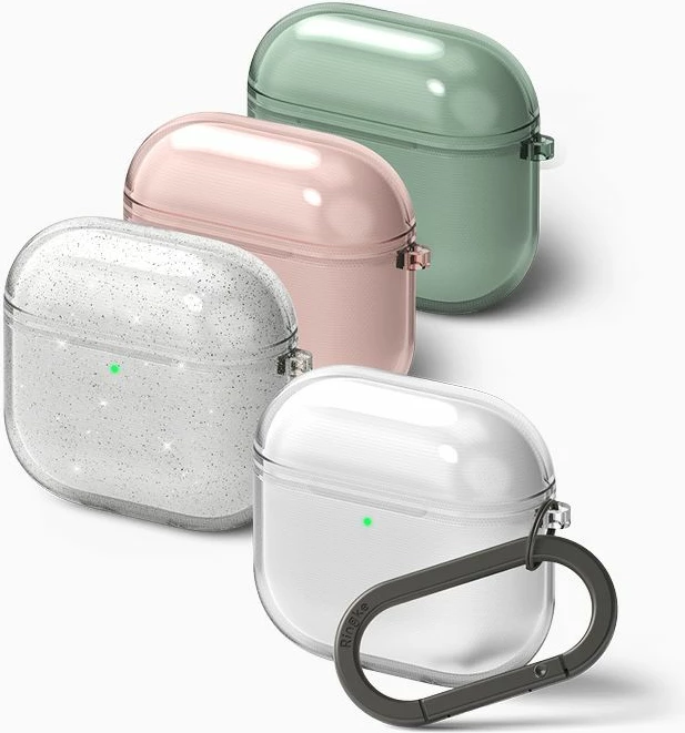 Mbështjellës Ringke Air për Apple AirPods 4, Transparent Glitter, me karabiner
