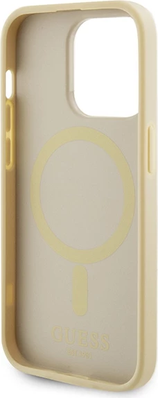 Mbështjellës Guess GUHMP15XPSAHMCB për iPhone 15 Pro Max 6.7", Saffiano MagSafe, ari