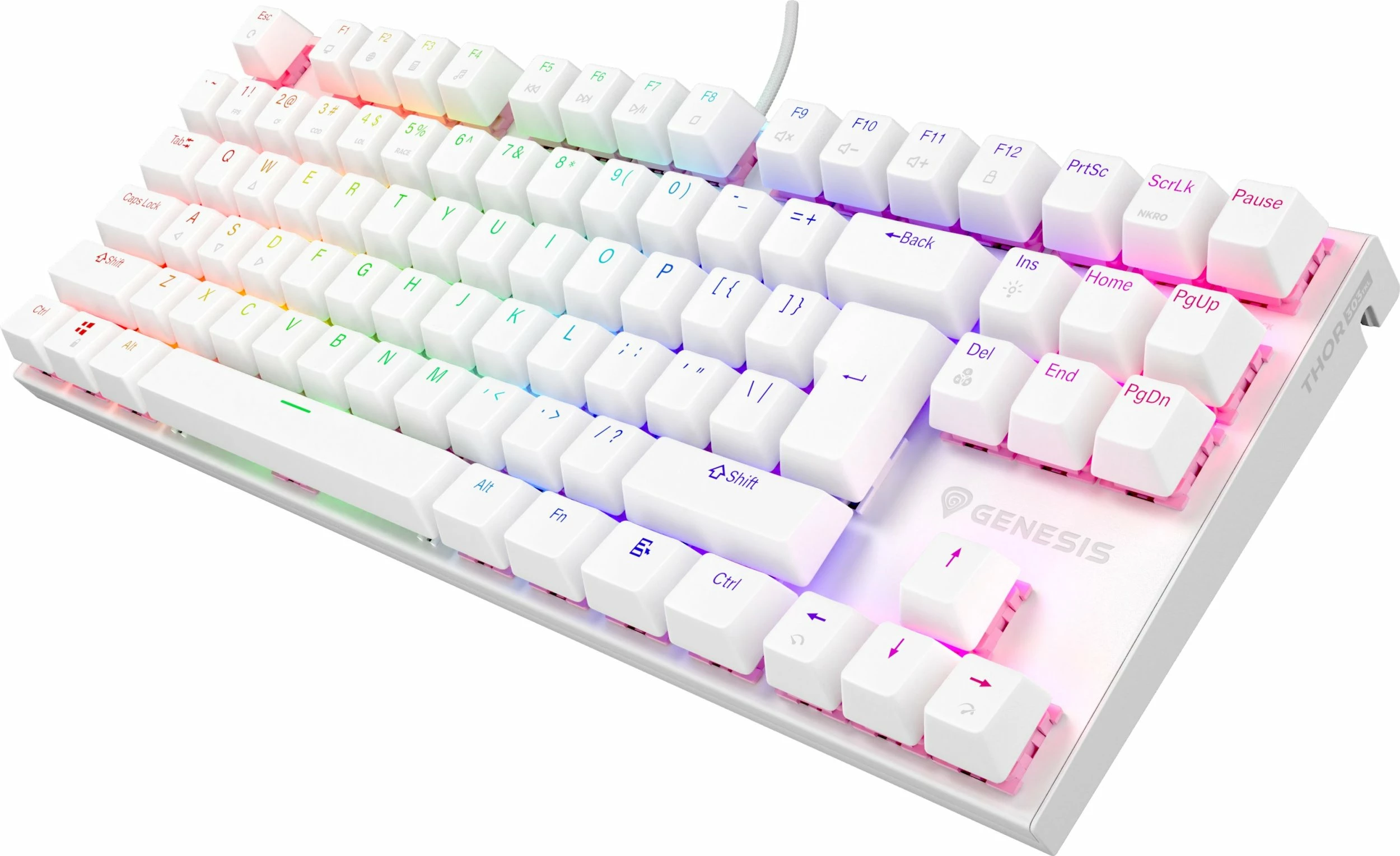 Tastierë mekanike gaming Genesis Thor 303 TKL NKG-2063, Outemu Peach Silent, Hot Swap, RGB, USB, US layout, e bardhë