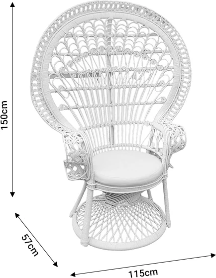 Fotelja Dorothy Inart me jastëk të bardhë, ratan i bardhë, 115x57x150 cm
