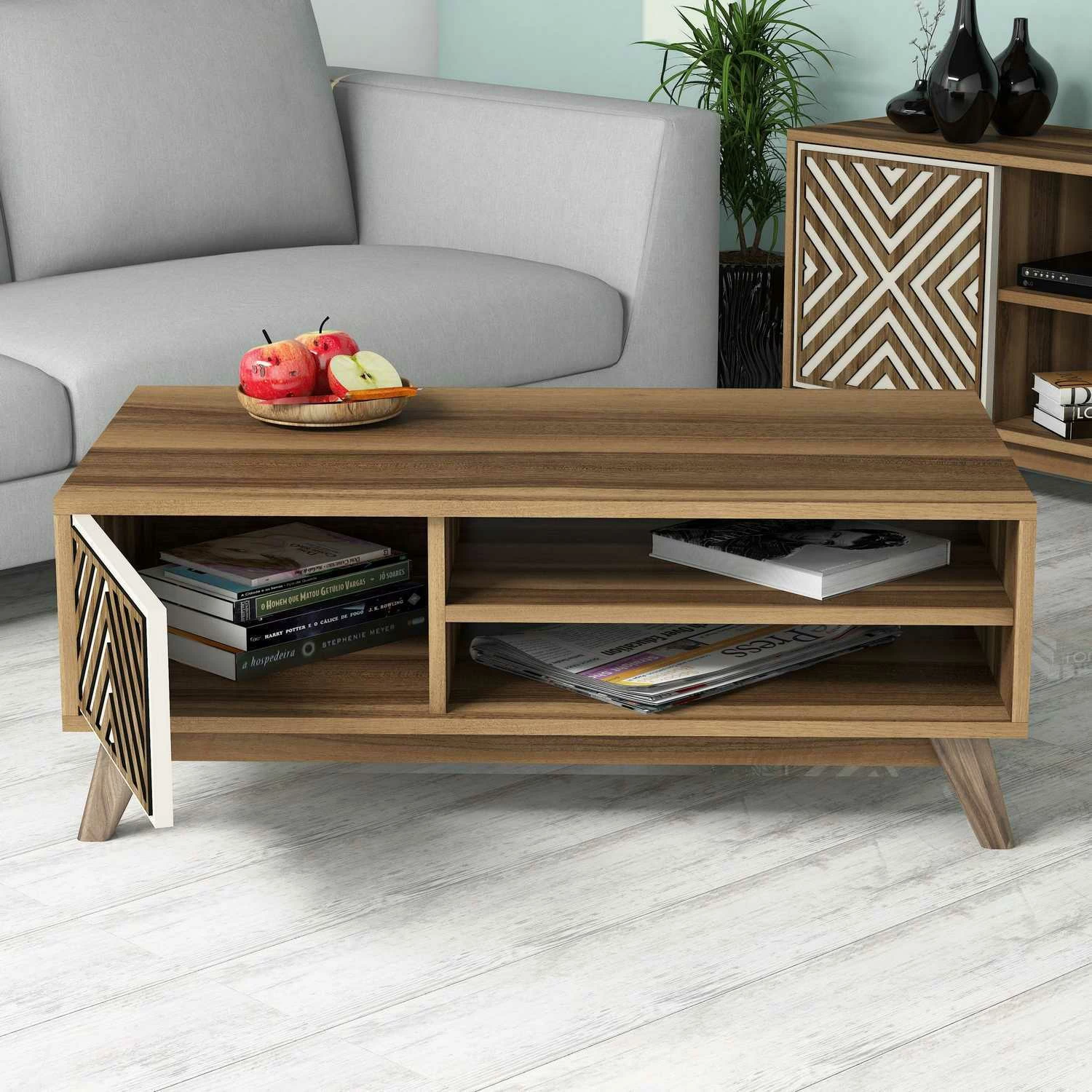 Tavolinë e ulët Skye Decor, ngjyrë arre, krem