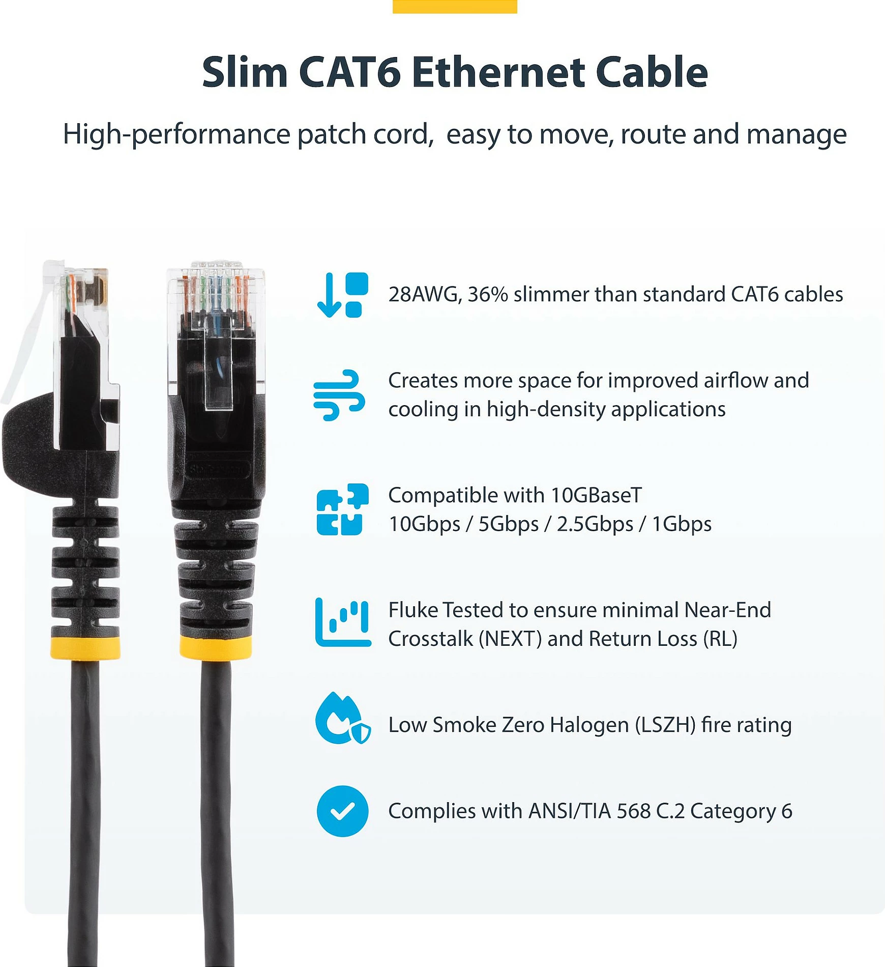 Kabllo rrjeti StarTech CAT6 0.25m RJ45 Slim, 10Gbps, PoE+++, e zezë