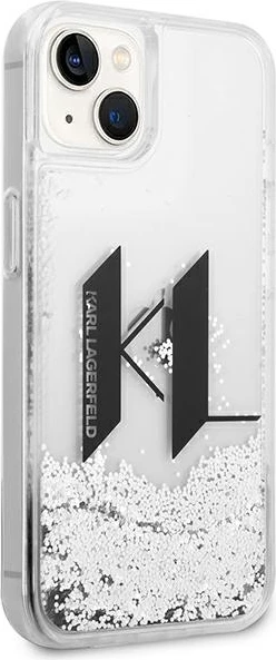 Mbështjellës Karl Lagerfeld KLHCP14SLBKLCS për iPhone 14, 6.1", hardcase, Liquid Glitter Big KL, argjendtë