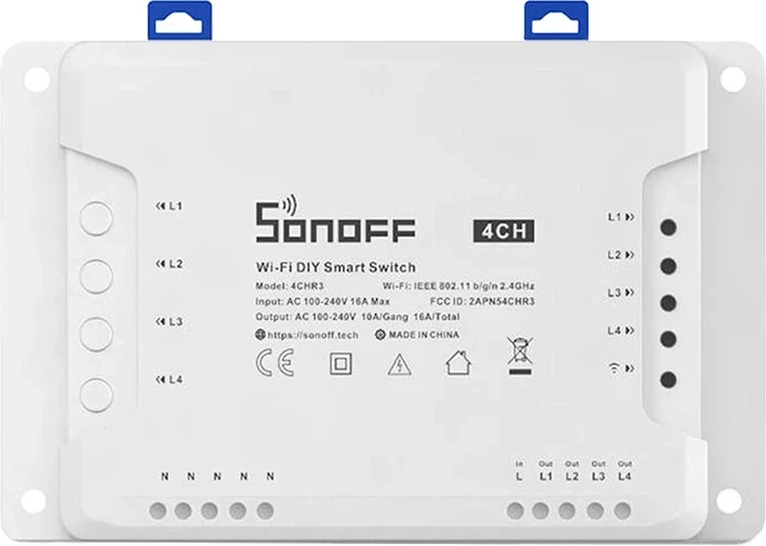 Ndërprerës i mençur Sonoff 4CHR3, 4 kanale, WiFi, i bardhë