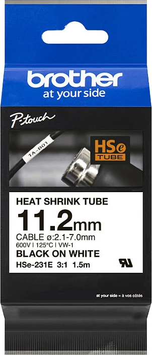 Kasetë tub termo-tkurrës Brother HSe-231E, 11.2mm, e zezë në të bardhë, 1.5m