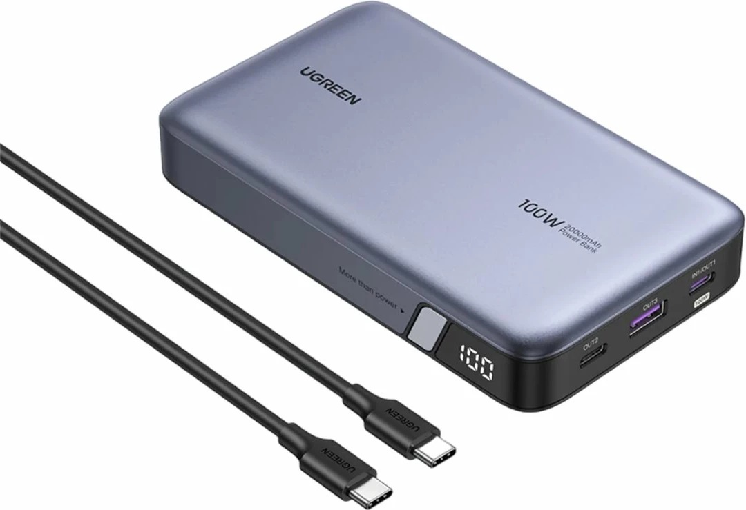 Power bank Ugreen Nexode 20000mAh, 100W, 3 dalje, LED display, Gri