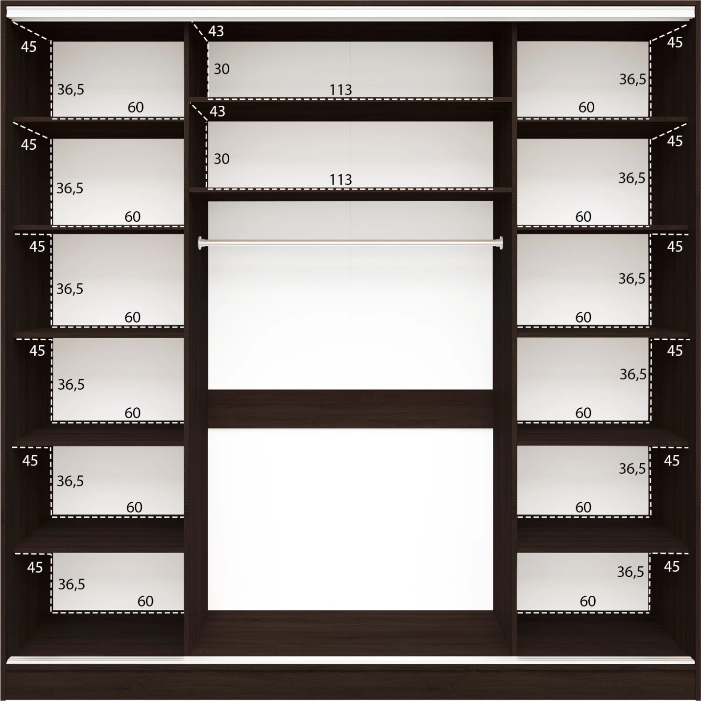 Dollap ADLER me dyer rrëshqitëse, melaminë, ngjyrë wenge, me pasqyrë, 3 dyer, 240x60x240 cm, FH2462.02