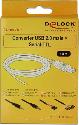 Kabllo konvertuese USB-A në TTL DeLOCK, 1.8m, 6-pin, 3.3V, e zezë