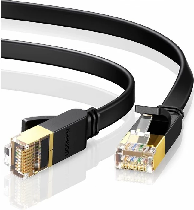 Kablë rrjeti Ethernet Cat7 UGREEN 11265 RJ45 flat STP 10m, e zezë