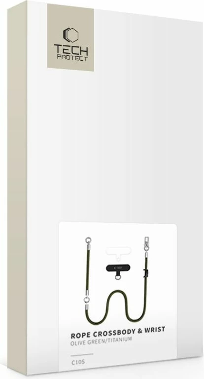 Litar për celular Tech-Protect C10S Rope Crossbody & Wrist 145 cm, set 2 copë + 2 adaptera, gjelbër