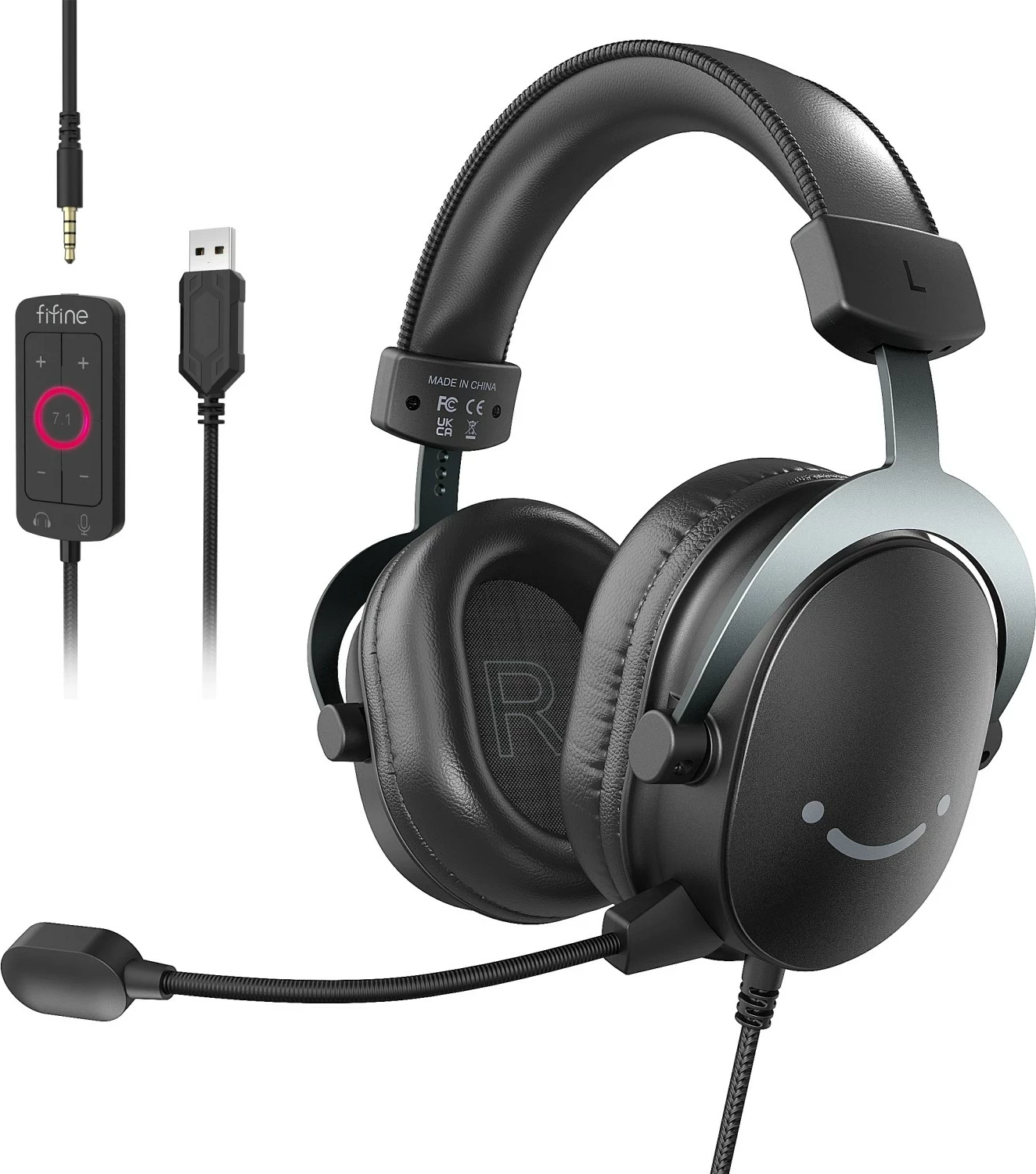 Kufje Fifine H9, 7.1 Surround, USB + 3.5mm, me mikrofon, të zeza