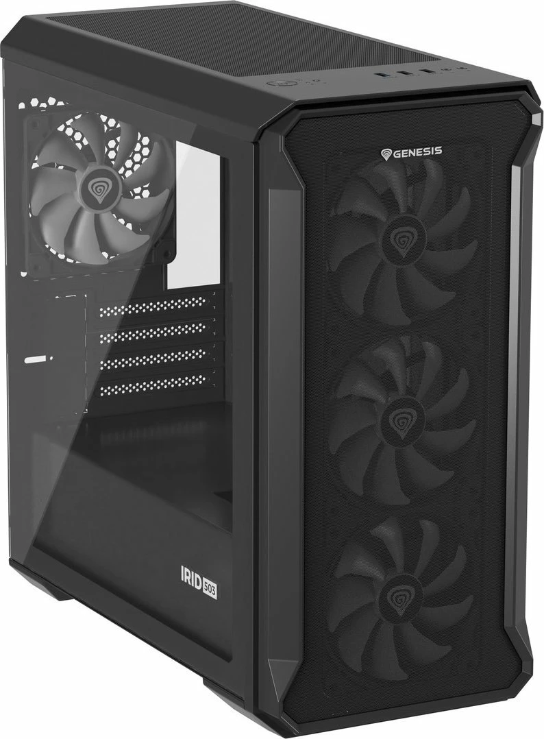 Kasë GENESIS Irid 503 ARGB V2 NPC-1559 Micro Tower, Micro-ATX/Mini-ITX, x4 ventilatorë ARGB 120mm, e zezë