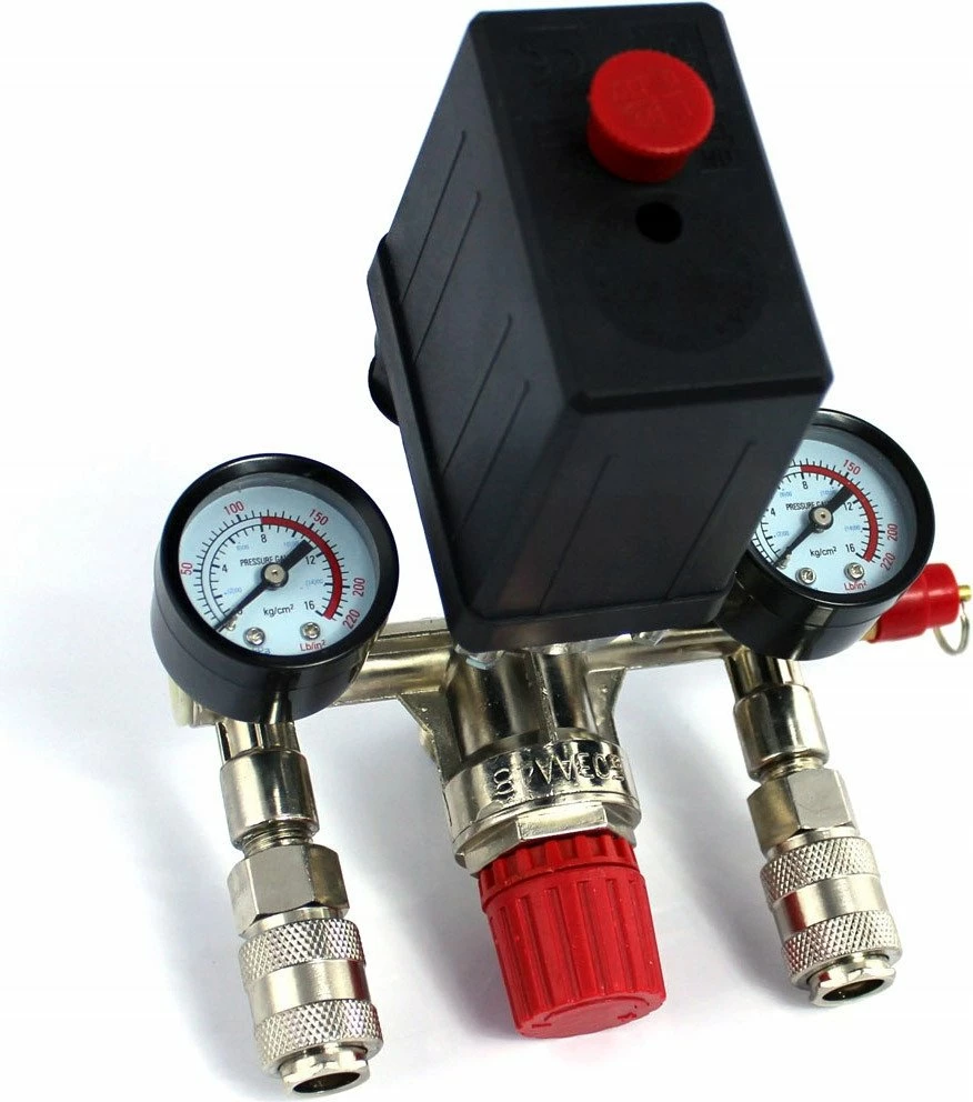 Ndërprerës presioni për kompresor Geko G80306 (135), 230V, rregullim 2-12 bar, me 2 manometra