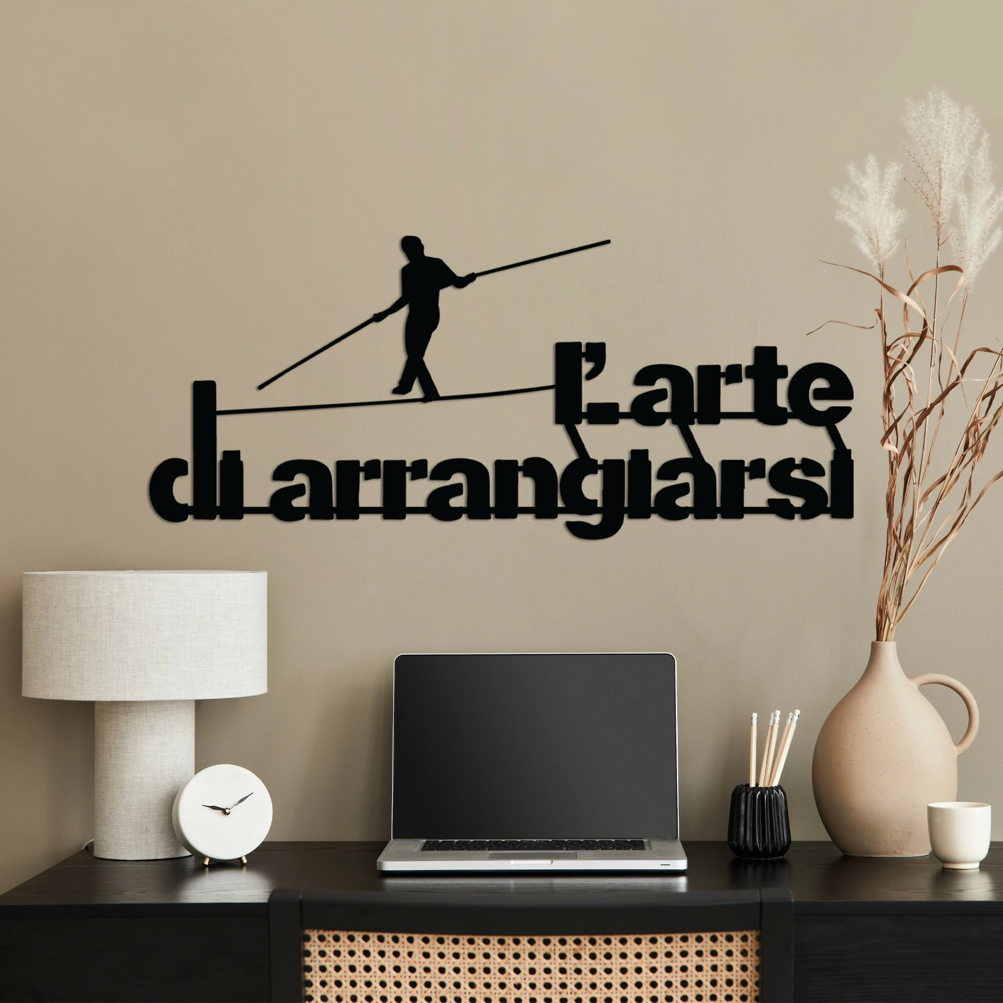 Aksesor dekorativ metalik për mur, Wallity Arrangiarsi 3, ngjyrë e zezë, 60x25cm