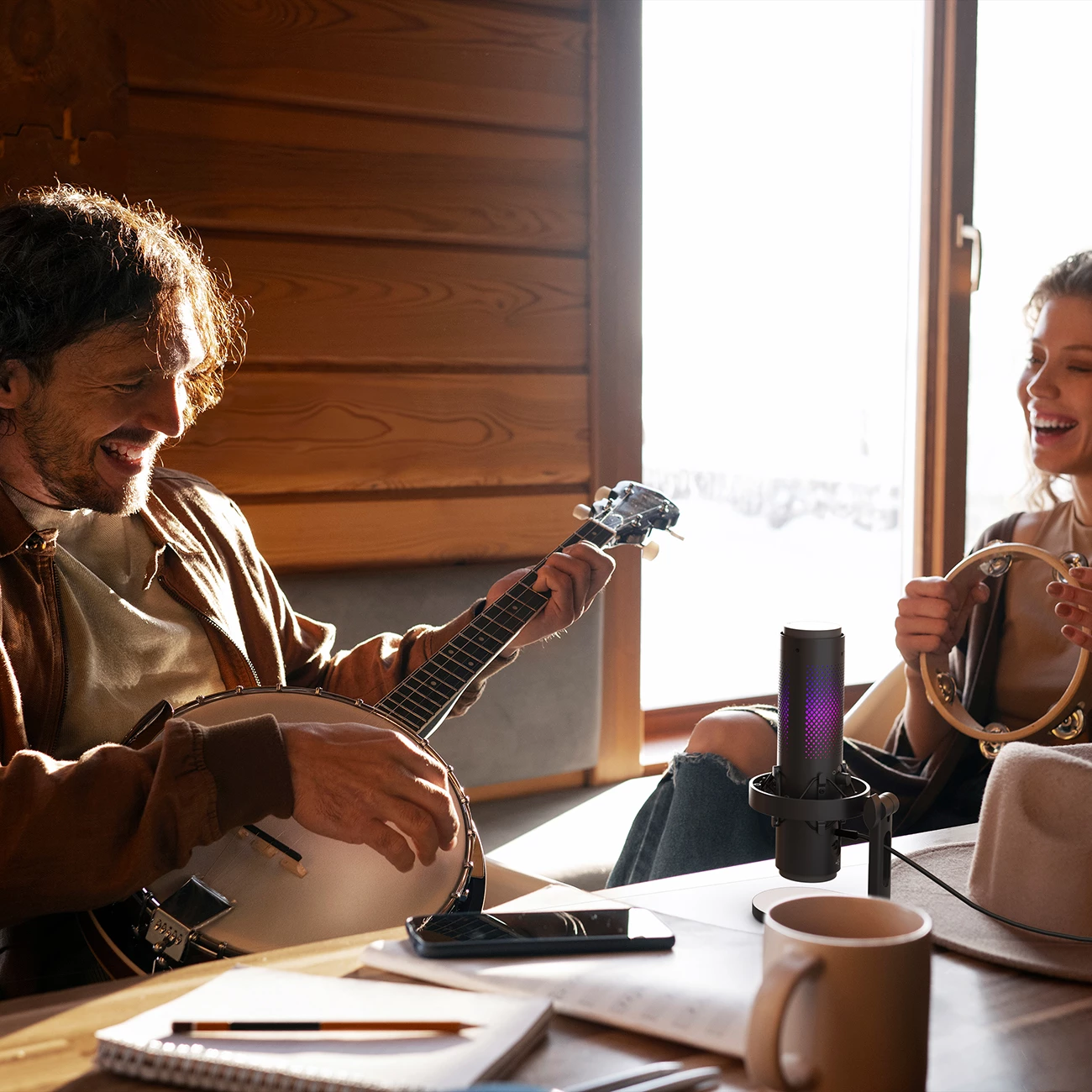 Mikrofon BOYA K3 me kabllo USB-C, 48 kHz/16-bit, superkardioid, RGB, me stativ tavoline & pop filter, i zi