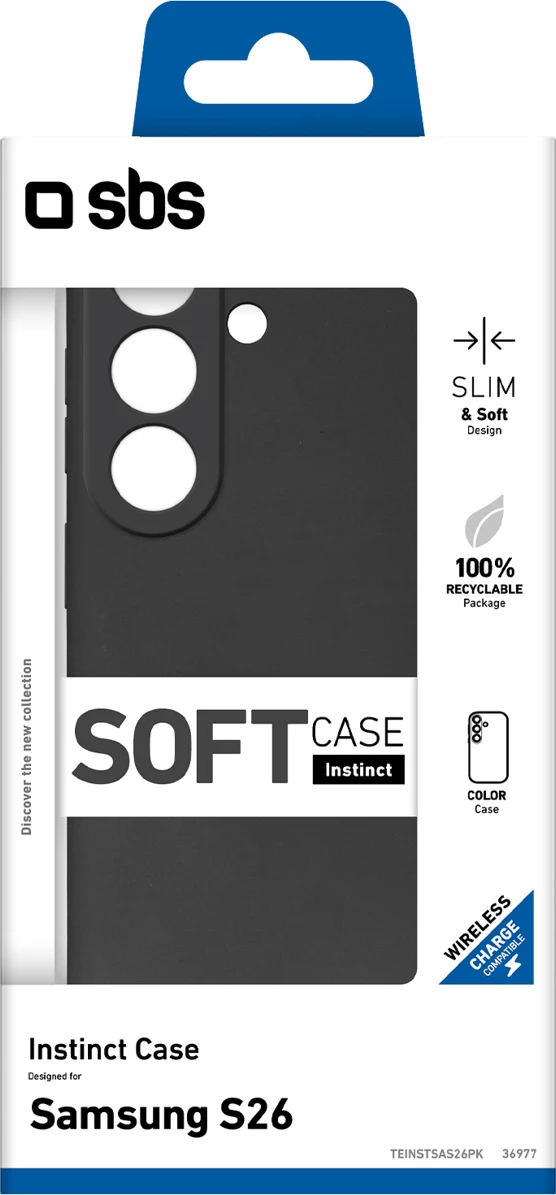 Mbështjellës SBS Instinct për Samsung Galaxy S26, TPU me brendësi mikrofibër, 20 g, i zi, në kuti
