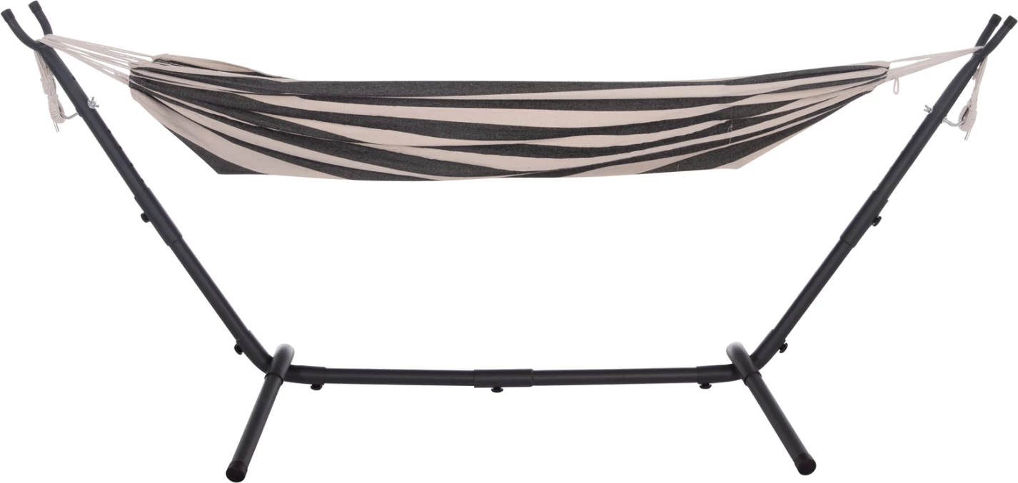 Hamake CRAVE, kornizë metalike antracit, pëlhurë blu me vija të bardha, 265x93x105cm