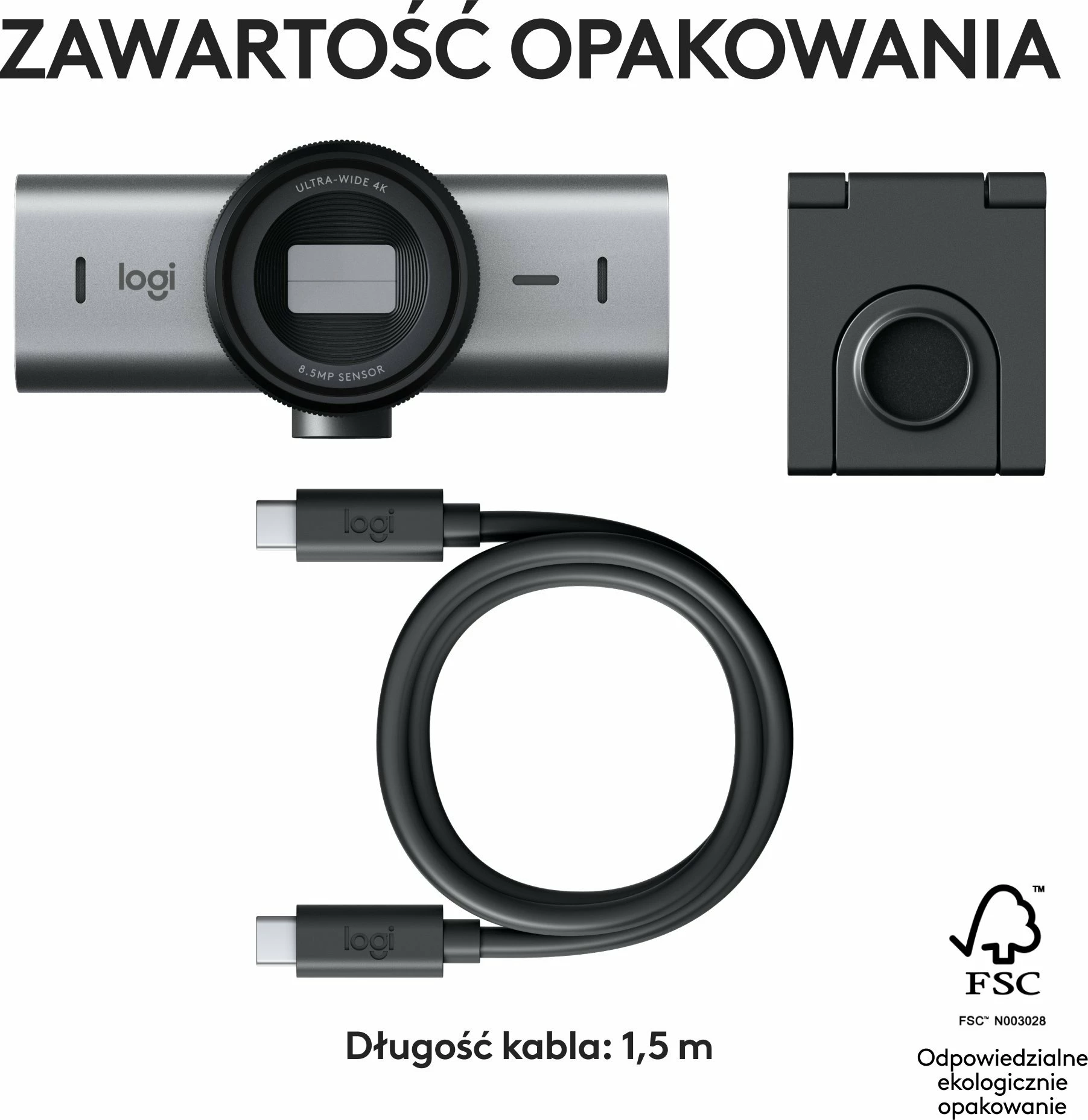 Webcam Logitech MX Brio 960-001559 4K Ultra HD USB-C, mikrofona stereo, 90°, zoom 4x, Grafit