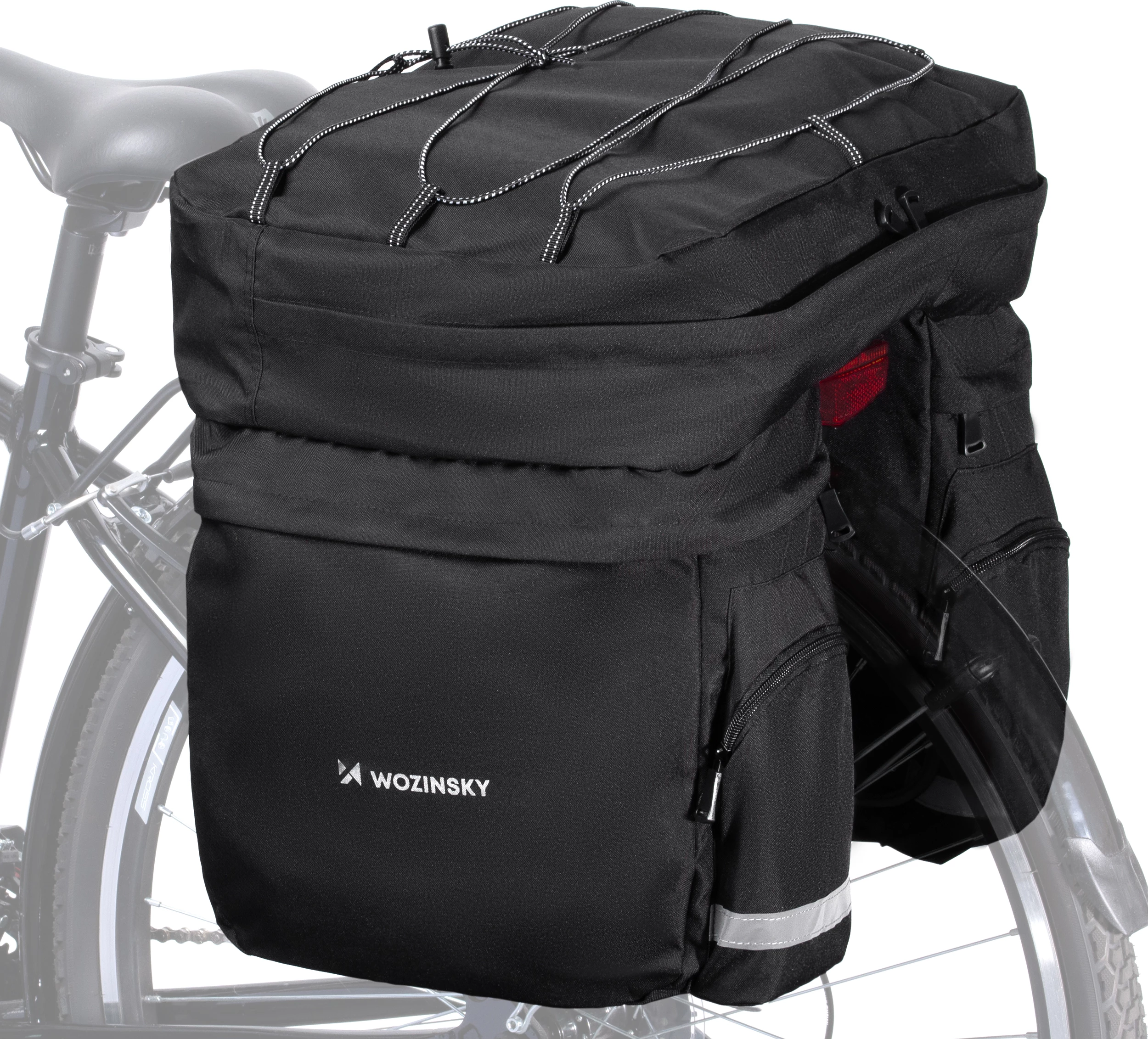 Çantë biçiklete Wozinsky WBB13BK, 60L, për bagazh, e zezë, me mbulesë shiu