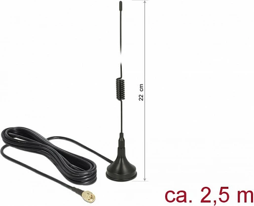 Antenë DeLOCK 89613 LTE/GSM/UMTS, SMA, kabllo 2.5 m, 900-1800 MHz, e zezë