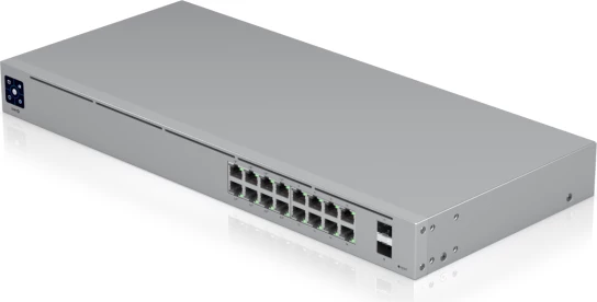 Switch Ubiquiti USW-16-PoE, 16-port Gigabit, 8x PoE+, 2x SFP, fanless, gri
