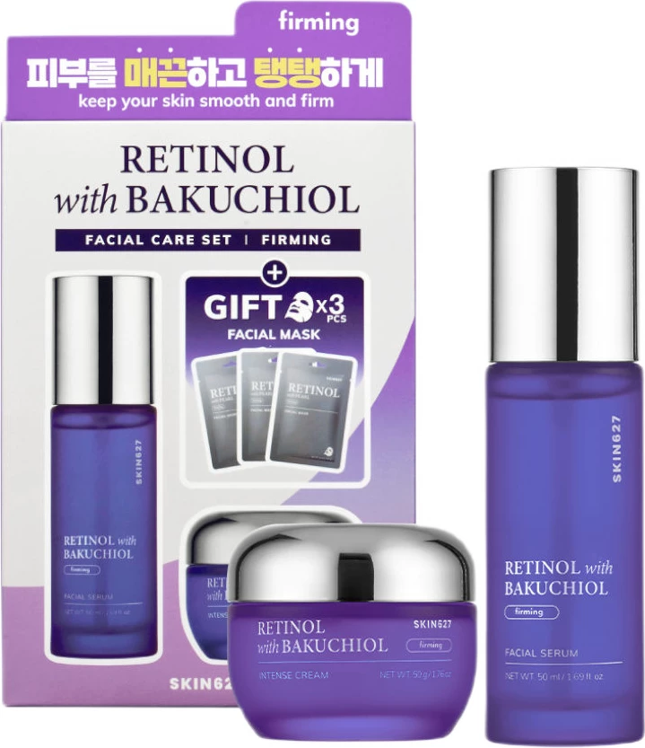 Set për fytyrë për femra SKIN627 Retinol me Bakuchiol, serum 50ml + krem 50g + 3 maska 22ml