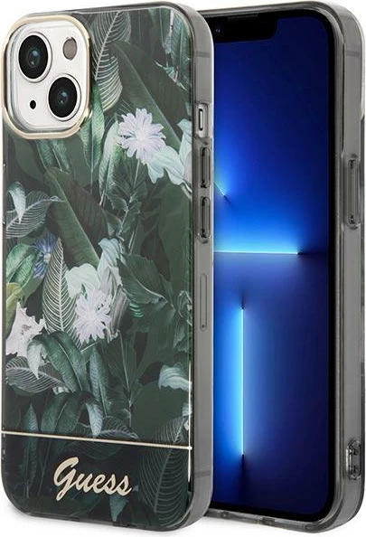 Mbështjellës Guess Jungle Collection për iPhone 14 Plus 6.7", i fortë, Gjelbër