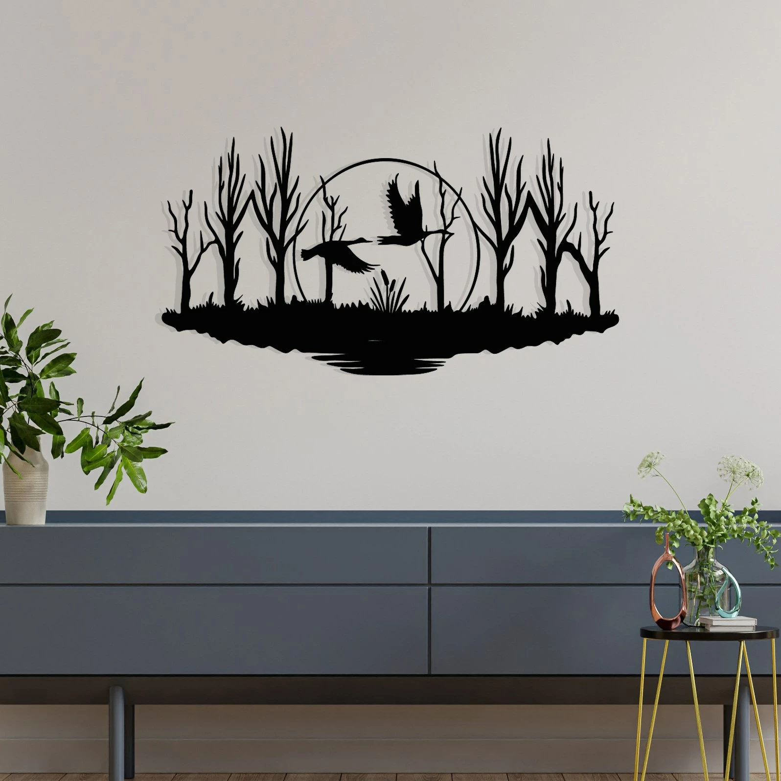 Aksesor dekorativ muri prej metali, Wallity, Estate, ngjyrë e zezë, 70x38cm