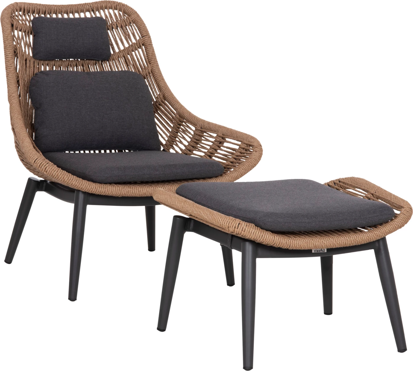 Karrige lounge me këmbështetëse këmbësh REMVAZZO FH6561.01, alumin, gri, wicker, 89x94x98cm