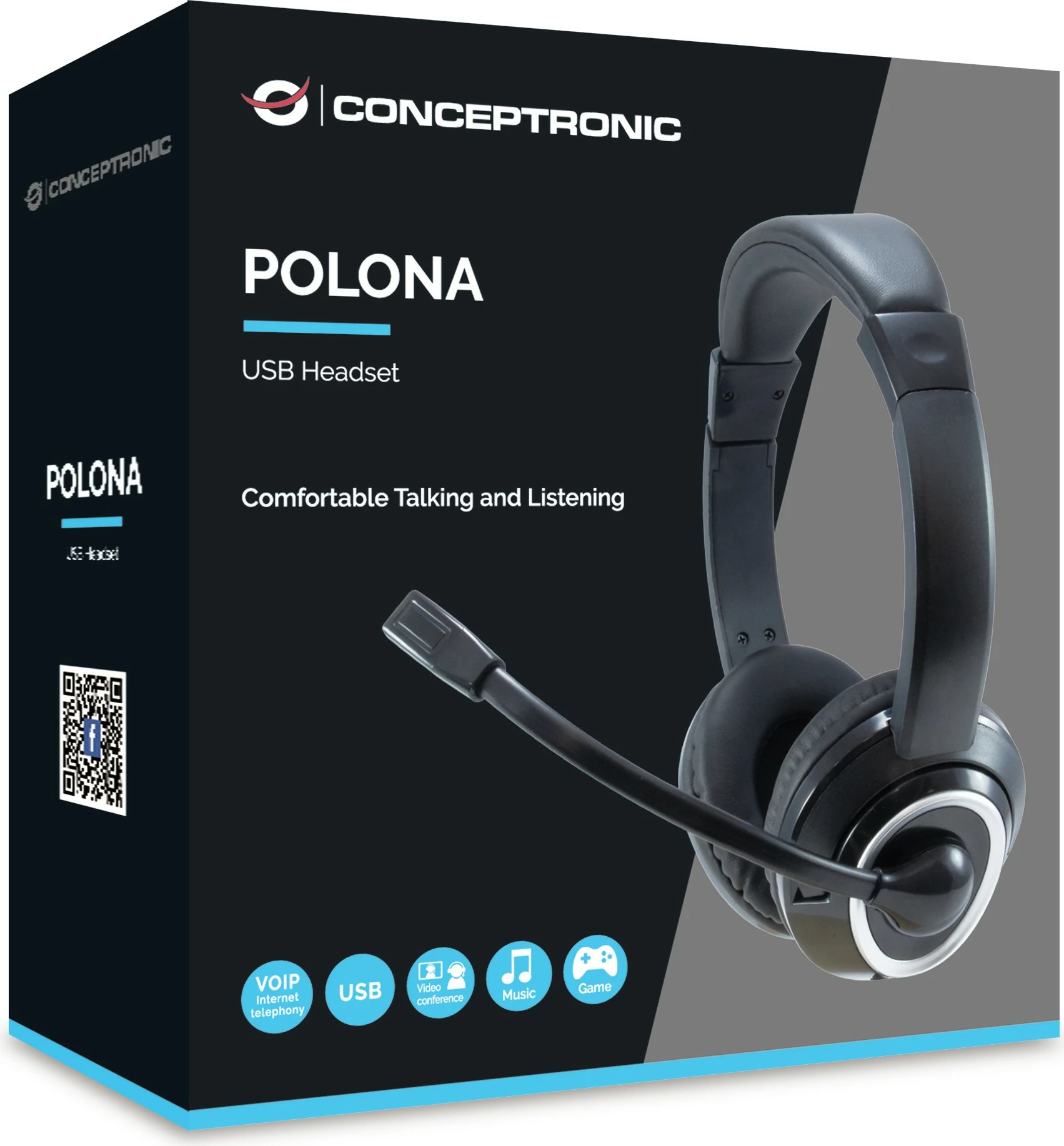 Kufje Conceptronic USB, mikrofon boom, 2m, e zezë