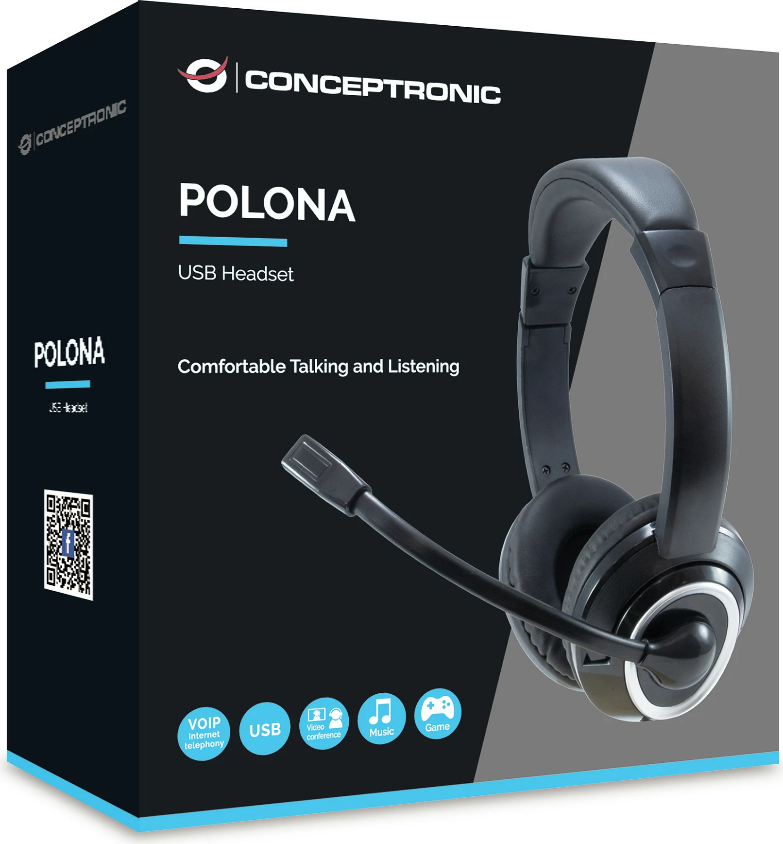 Kufje Conceptronic USB, mikrofon boom, 2m, e zezë