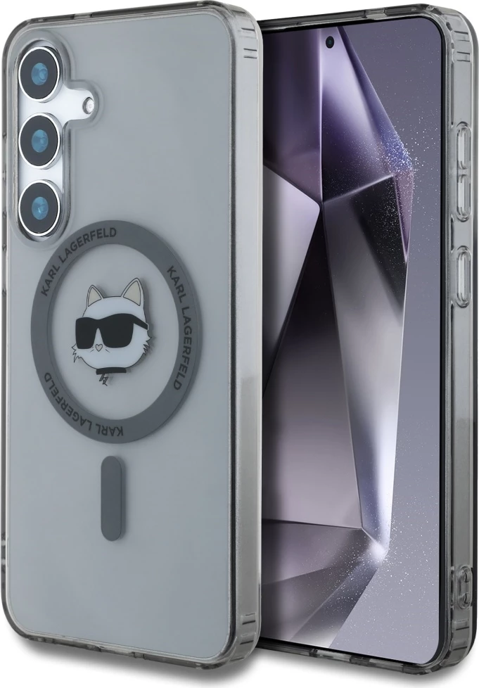 Mbështjellës Karl Lagerfeld Button Choupette Head Printed Logo MagSafe për Samsung Galaxy S25, i zi