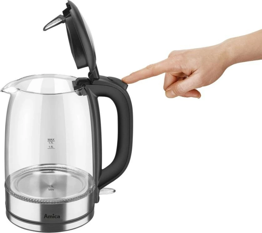 Ibrik elektrik Amica Glass Kettle KD2050G, 1.7L, i zi/transparente