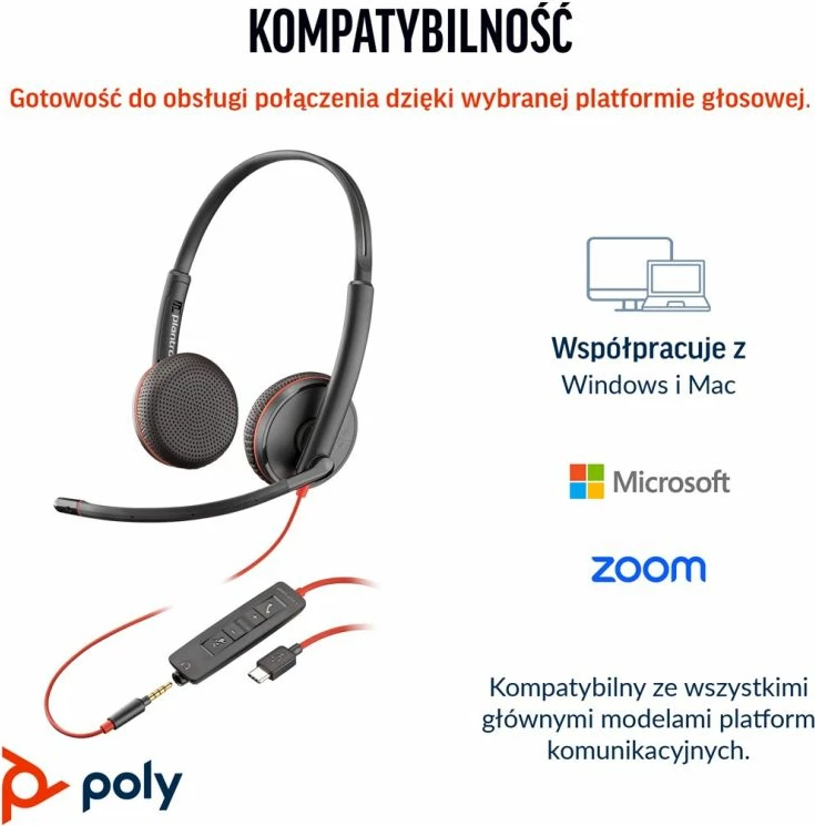 Kufje stereo Yakimasport Blackwire 3225 USB-C me mikrofon, të zeza