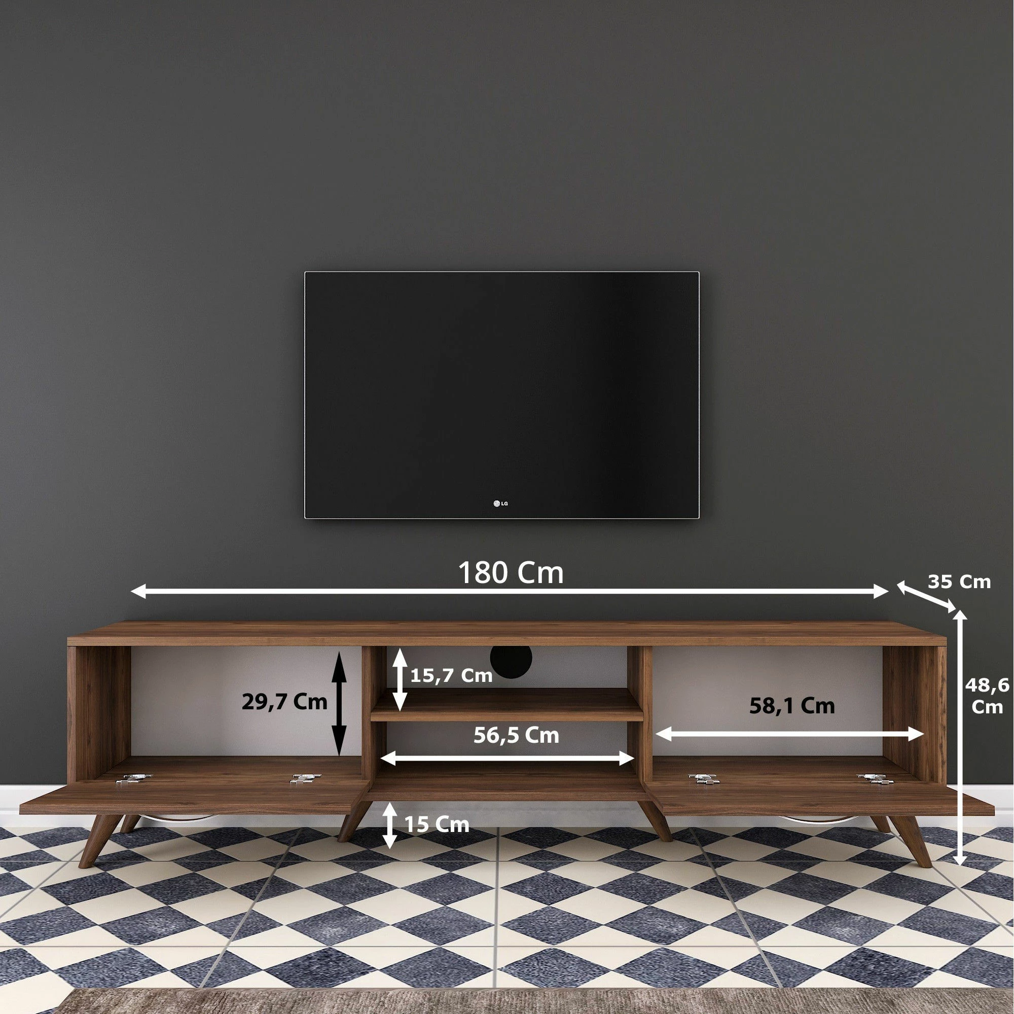 Komodë TV Hanah Home, A9 - 221, ngjyrë arre, 180x48.6x35cm