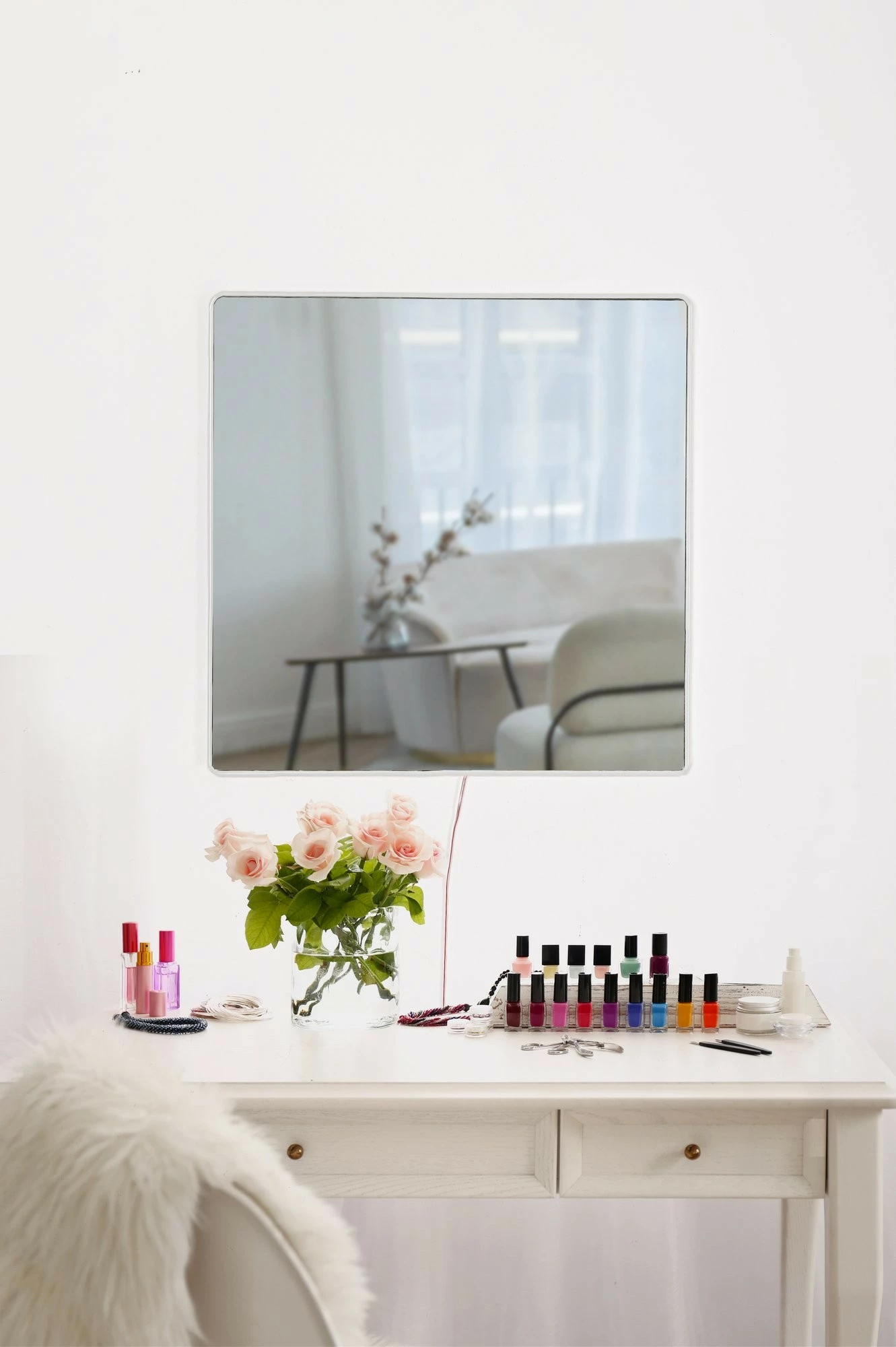 Pasqyrë me ndriçim LED, katrore, e bardhë, 30x30cm