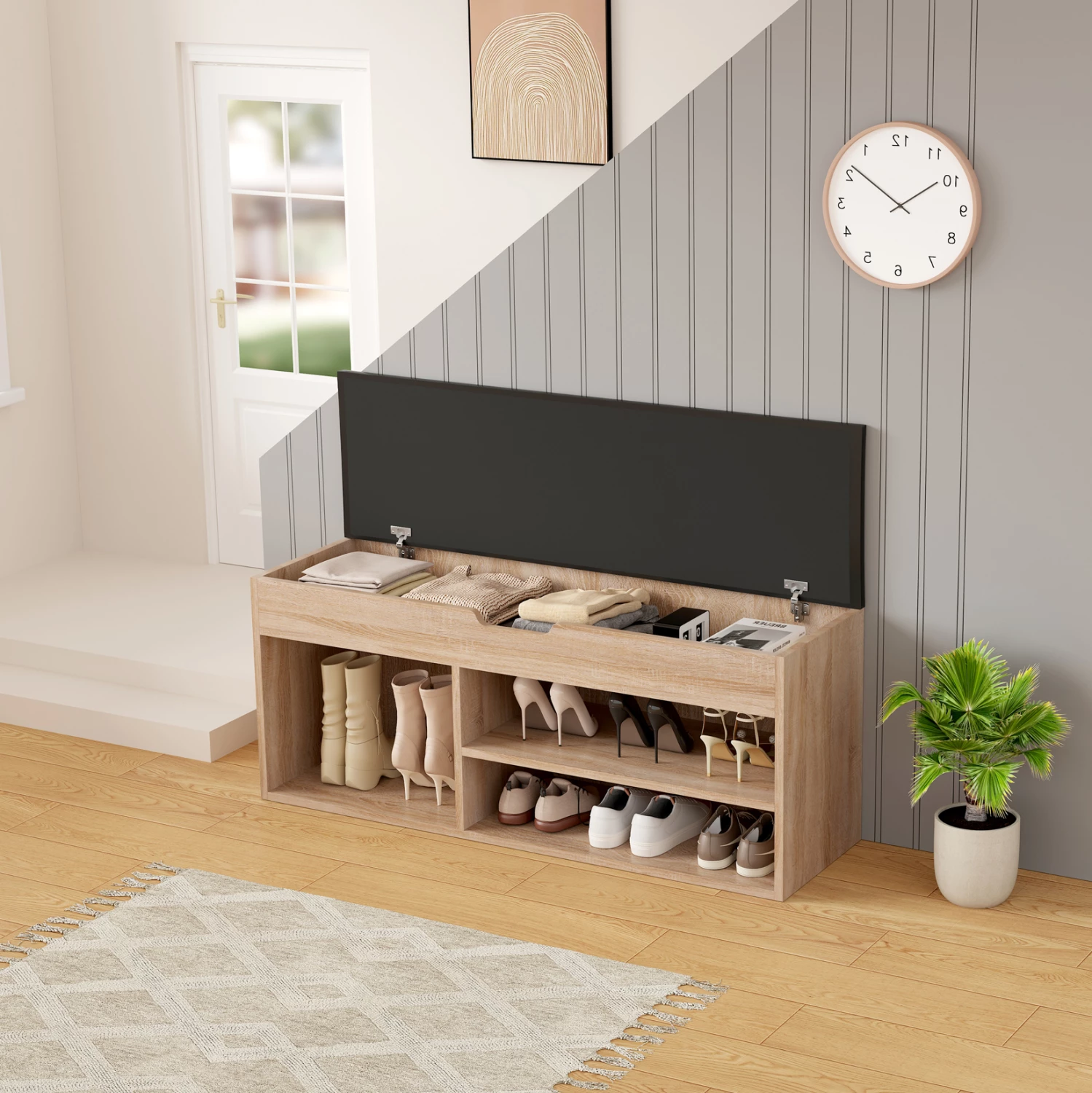 Raft këpucësh me ulëse ROMIR FH2478.01 melaminë ngjyrë sonama-kafe 100x30x44Hcm