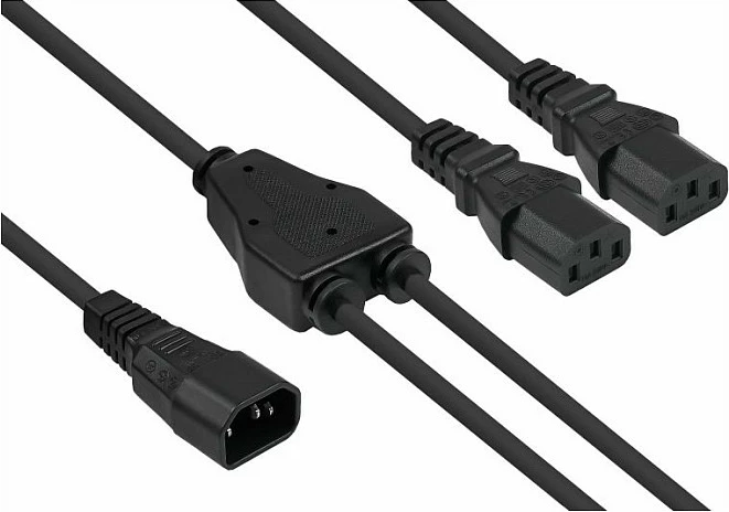 Kabllo rryme Y Kabelmeister IEC C14 në 2x IEC C13, 2 m, e zezë