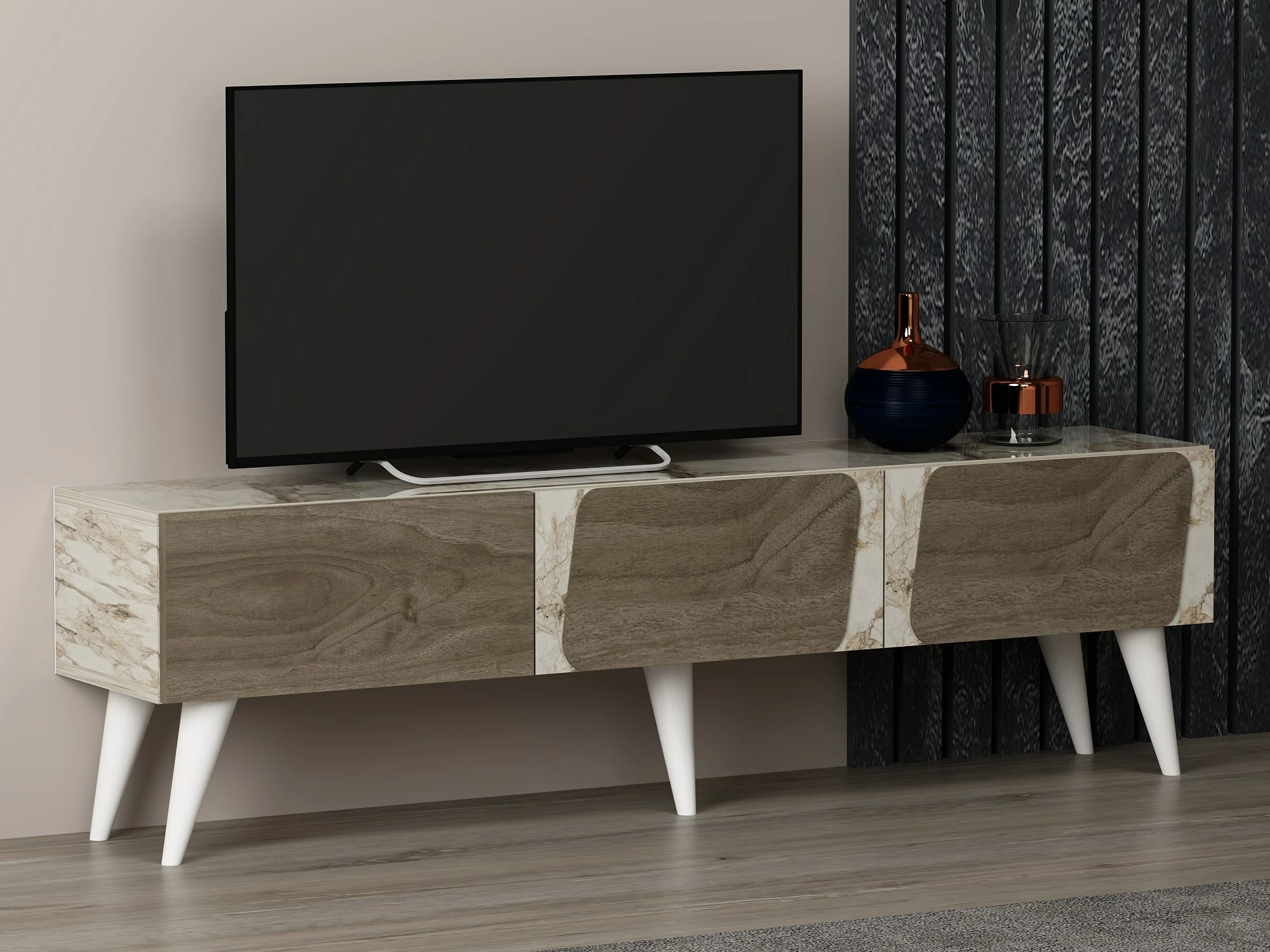Komodë TV Skye Decor, mermer dhe arre, 150x30x43cm