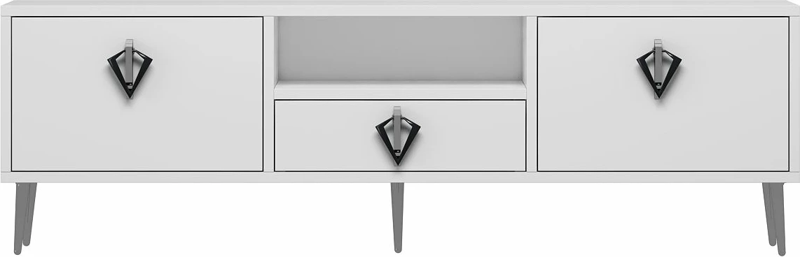 Komodë TV Skye Decor, 1312-DROP-32, e bardhë, e zezë, argjend