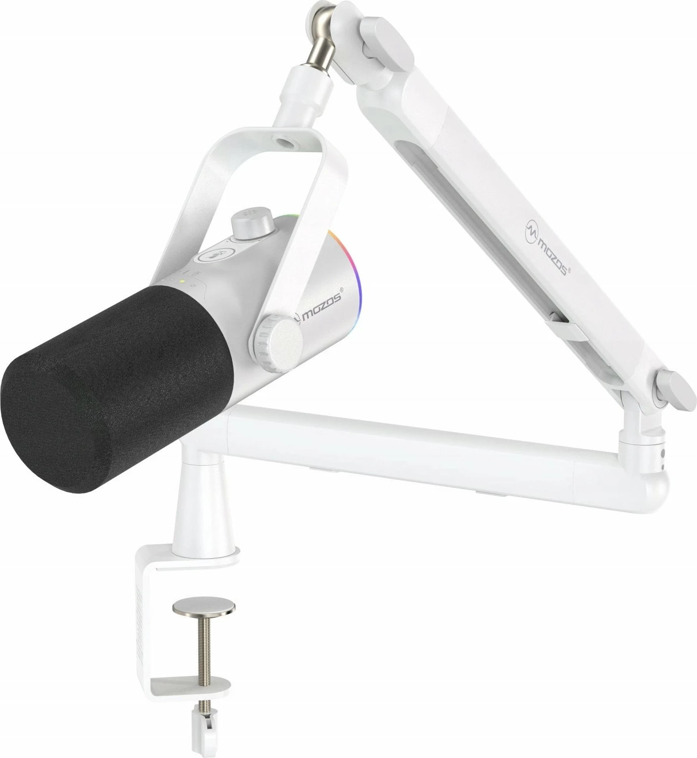 Mikrofon Mozos TAM8 v2 dinamik kardioid USB-C/XLR 192kHz/24-bit, i bardhë, set me krah (boom arm)