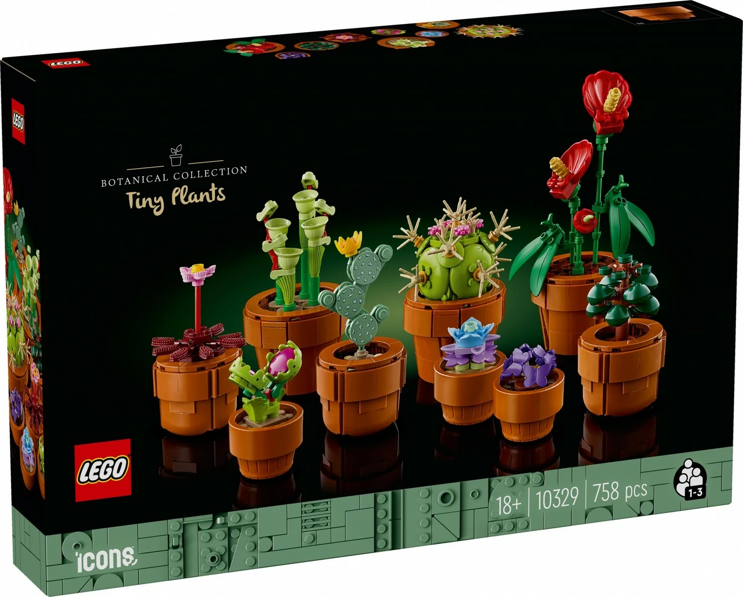 Set LEGO Icons 10329 Small Plants, 758 pjesë, dekor për të rritur, plastikë