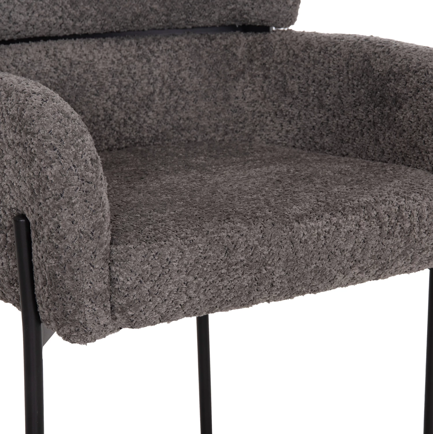 Karrige WOLF FH8583.01, stof boucle gri, këmbë metalike të zeza, 58x58x80H cm., set prej 2 copësh