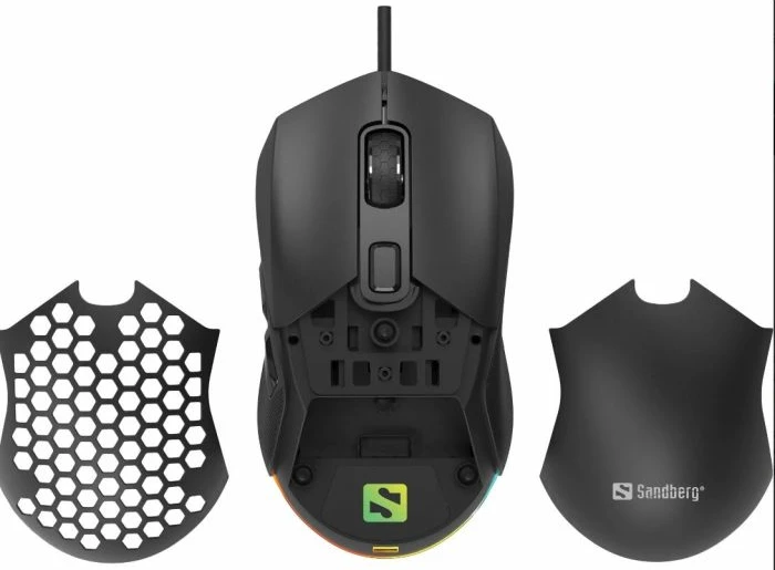Maus gaming Sandberg FlexCover 6D 640-28, 12800 DPI, 6 butona, USB 2.0, RGB LED, 2 kapakë ndërrues, e zezë