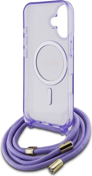 Mbështjellës Guess Crossbody Cord Script MagSafe për iPhone 16, Vjollcë
