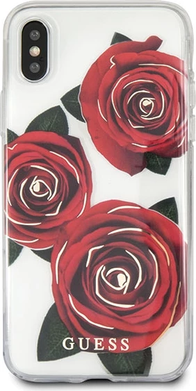 Mbështjellës Guess Flower Desire për iPhone X/XS, Transparent, me trëndafila të kuq