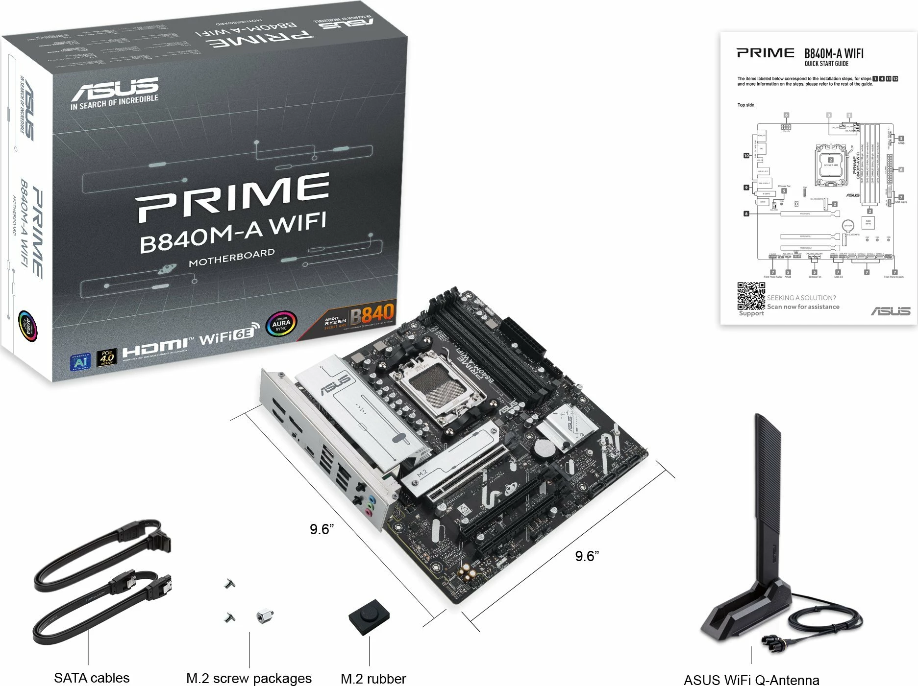 Pllakë amë Asus PRIME B840M-A WIFI Micro ATX AM5 DDR5 Wi‑Fi 6E