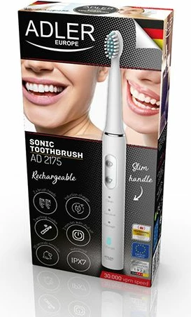 Furçë dhëmbësh sonike elektrike ADLER AD2175, 30,000 VPM, 3 modalitete, IPX7, bardhë, set me 2 koka + karikues induktiv